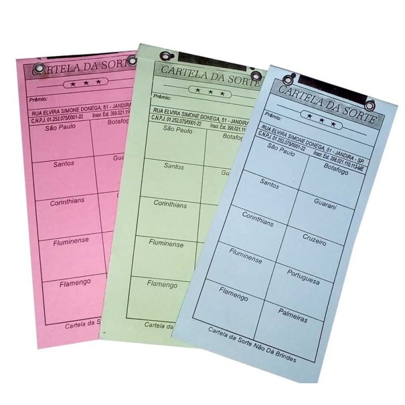 Rifa 10 Times Kit 10 Cartelas Coloridas Lacre Inviolável.