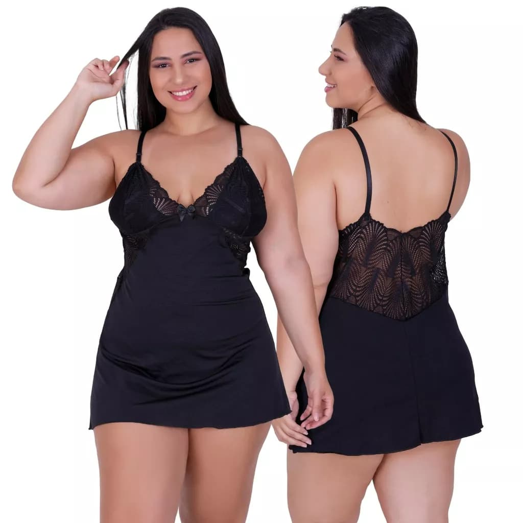Camisola Plus Size Pijama Sexy Feminino Com Renda 50 ao 54
