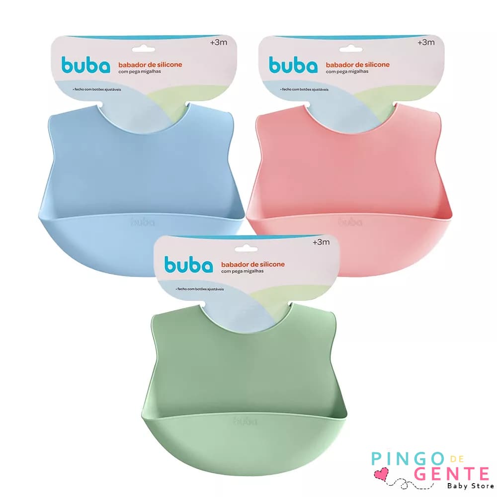 Babador Impermeável Em Silicone Com Bolso Pega Migalha Buba