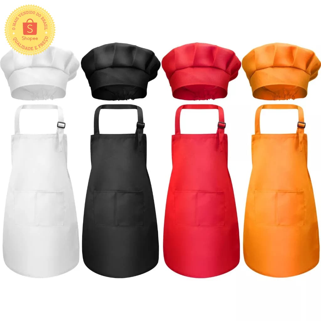 Kit avental e chapéu em tecido,gormet,cheff,cozinha,garçom