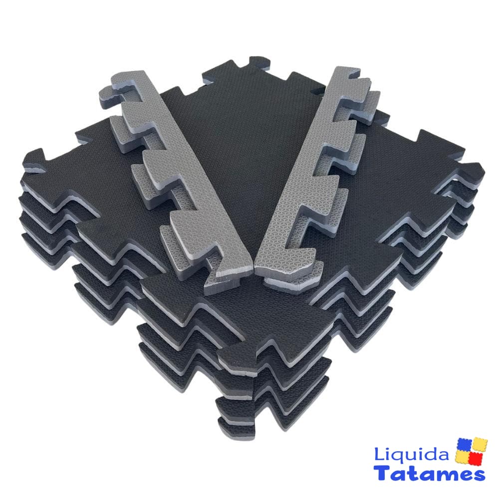 Kit 12 Tatames - EVA Preto/Cinza 50x50x2 cm (3,00 m2). (Academia, Esportes)