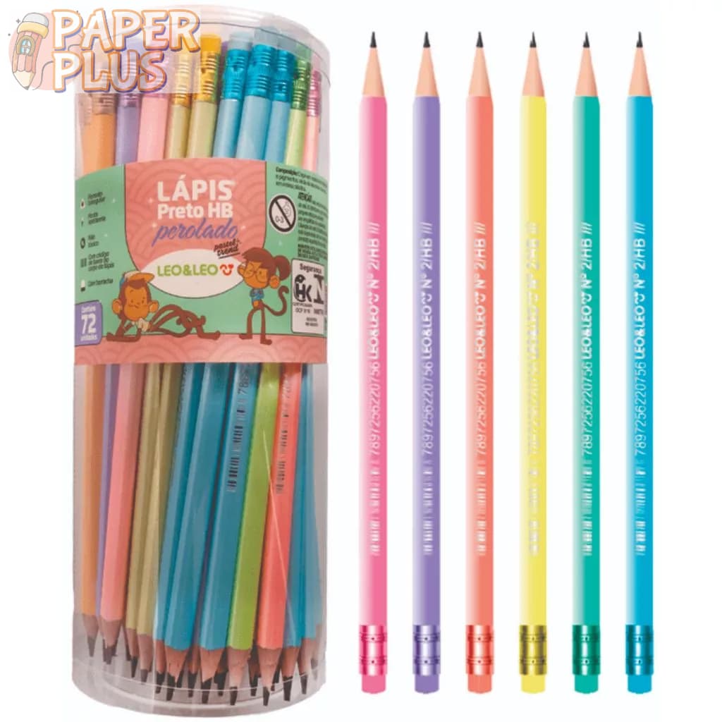 Lápis Preto Perolado C/ Borracha Pastel Trend Pote 72 Uni. Leoeleo Material Escolar, Escritório