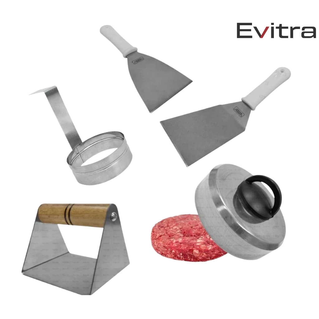 Kit lanches 2 espátulas inox smash abafador e modelador de ovo evitra