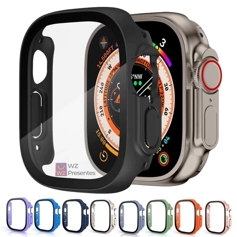 Capa Case Bumper Pelicula Vidro Protetor tela Compativel com Smartwatch e Apple Watch 8 Ultra 49mm
