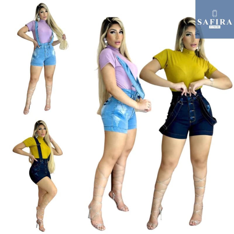 Kit 2 Salopetes Jeans Femininas Clara e Escura, Coleção Atemporal