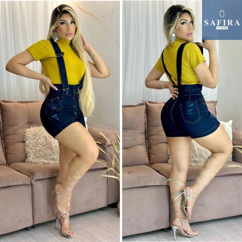 Salopete Jeans Feminina Escura, Coleção Atemporal