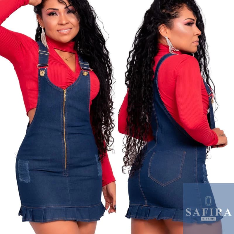 Jardineira Jeans C/ zíper Escuro, Coleção Atemporal