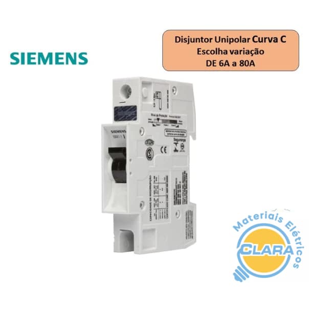 DISJUNTOR CURVA C 6A até 80A SIEMENS UNIPOLAR Din 5SX1 MODELO ANTIGO