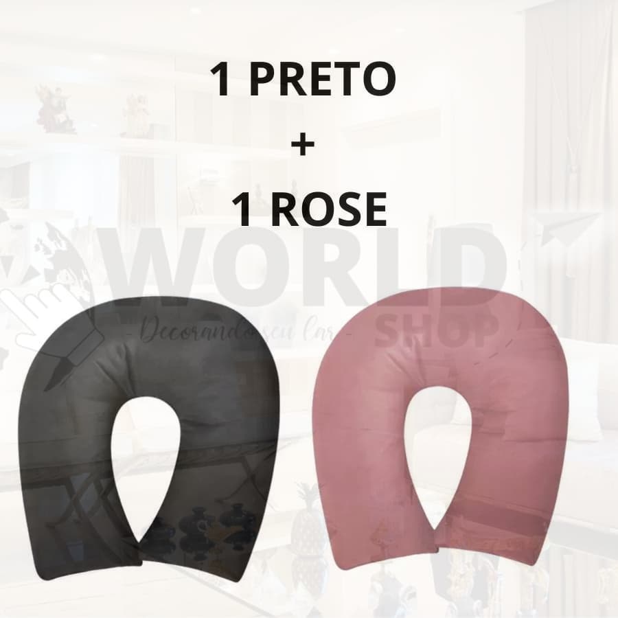 Kit 02 Travesseiros Luxos Protetor E Descanso Para Pescoço Lindos Viagens Leitura Adulto Cores Preto