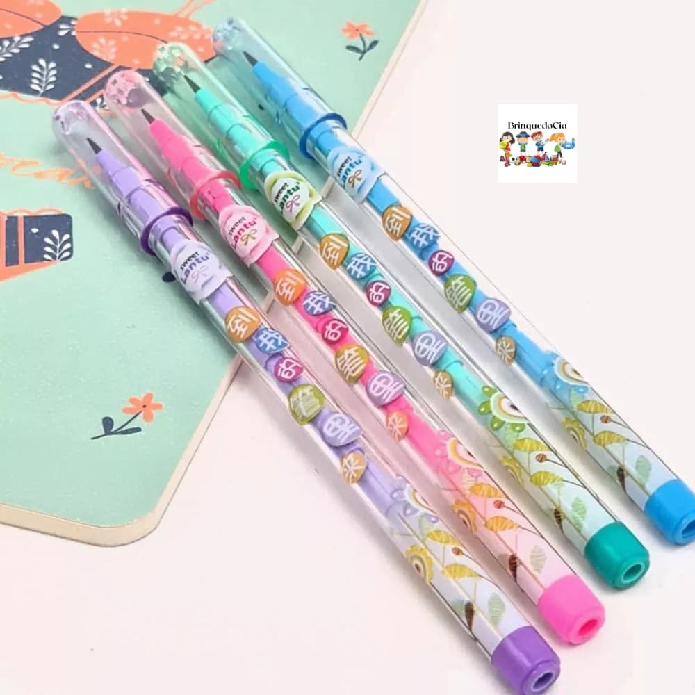 KIT COM 1/4 unidades Lapiseira Troca Ponta DIY sortido 2025 novidade Estampada / Papelaria / Material Escolar