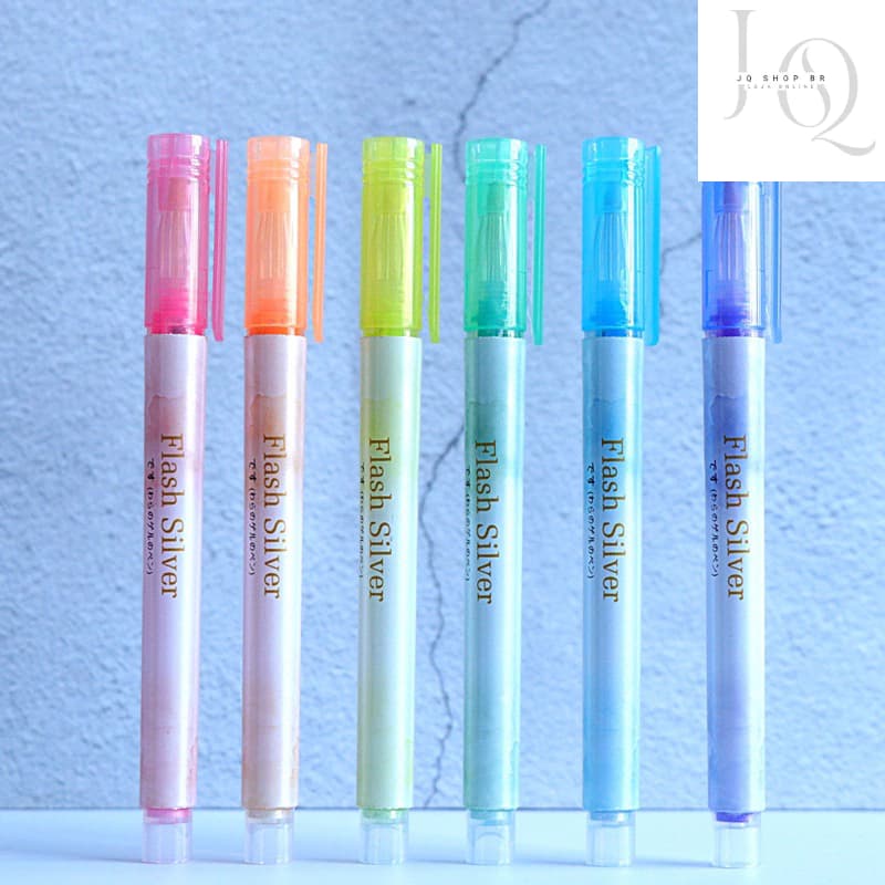 KIT COM 6 peças Marca texto de Glitter Flash silva Pronto a Entrega Material escolar Flash silva