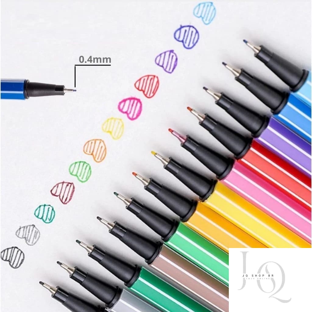 KIT COM 12/24/36/48 cores Canetas Coloridas Fine Line Ponta Fina Fineliner 0.4mm 1ª Linha