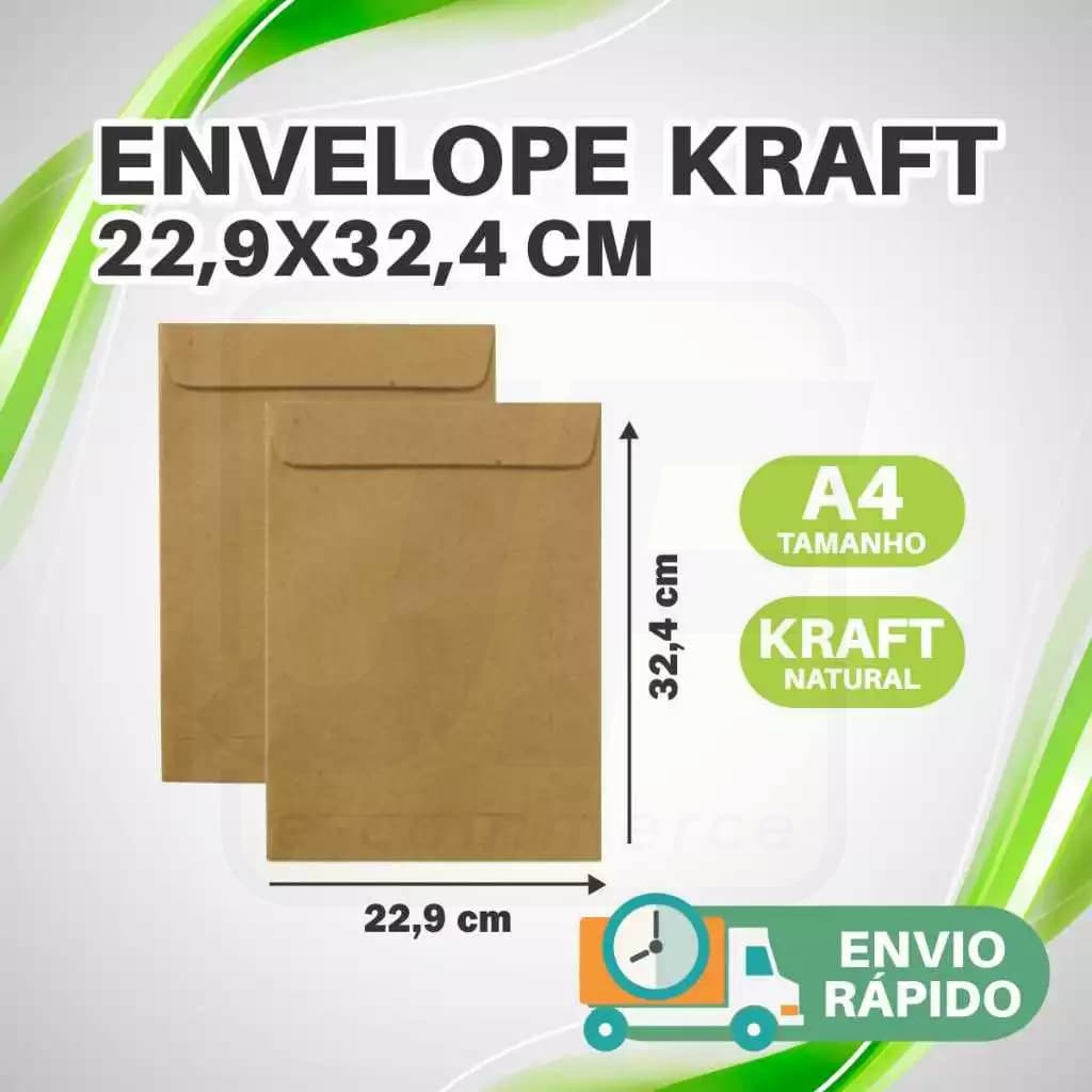 Envelope A4 Tipo Saco 50 a 250uni Kraft Natural 80g 22,9x32,4mm
