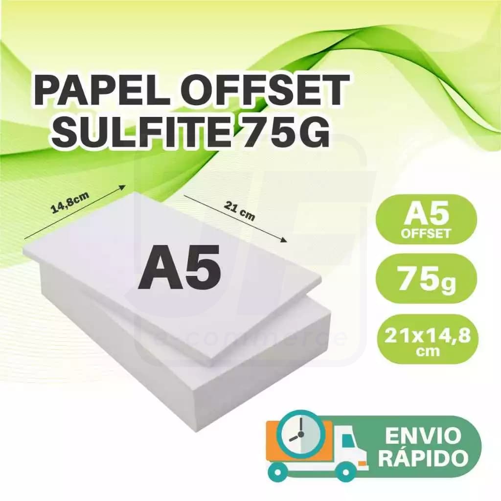 Papel Offset Sulfite A5 75g Branco Liso 21x14,8cm 1000 Folhas