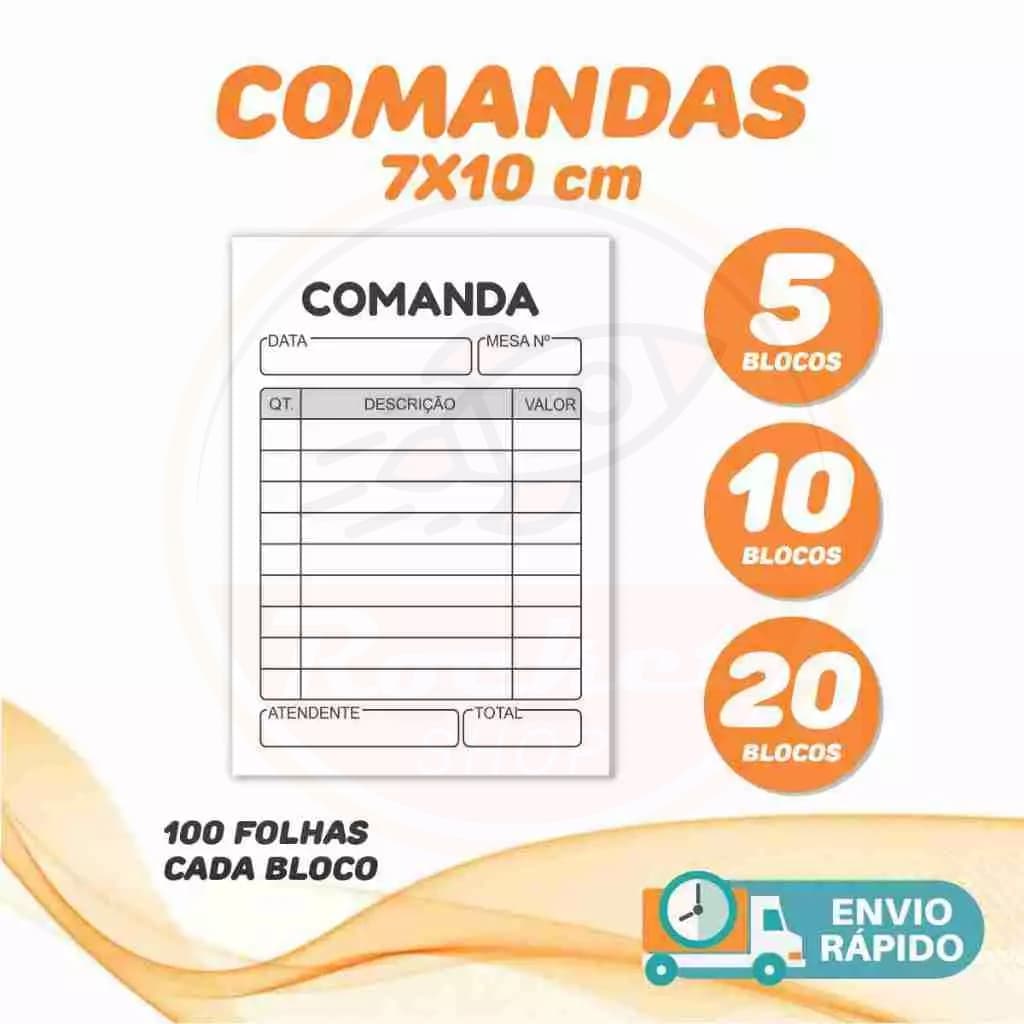 Bloco de Comanda (100 folhas cada bloco) Kit 05 até 50 Blocos