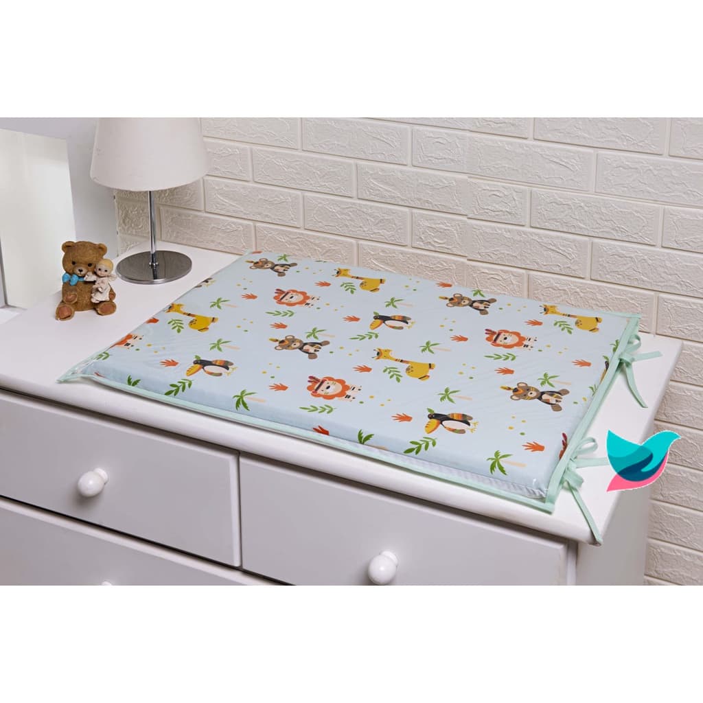 Trocador para comoda de Bebê Verde Agua Bichos Floresta Selva Tucano Leão Girafa Macaco Espuma Densidade 16