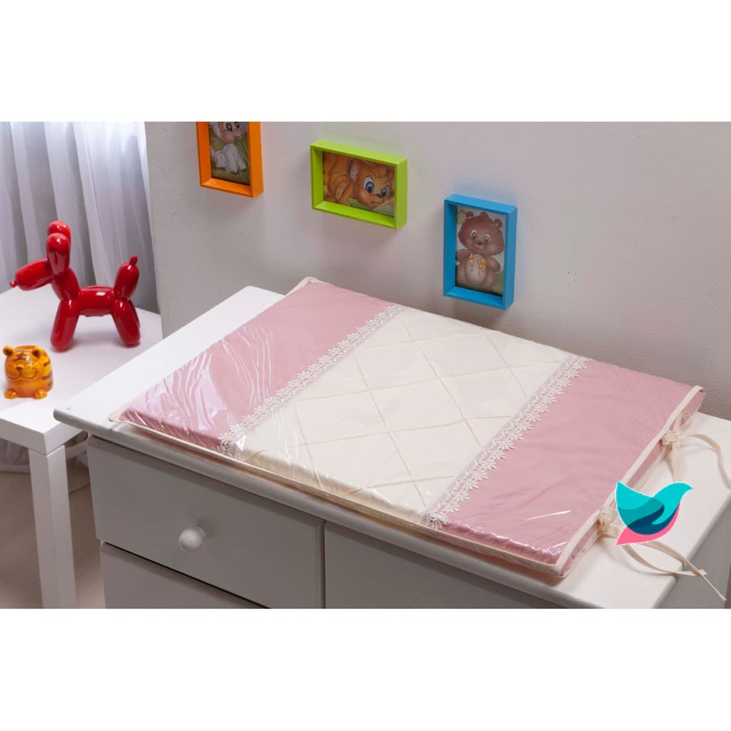 Trocador para comoda de bebê Rosa Antigo Rosê com Guippir - Trocador Luxo p/ Quarto Bebê Menina