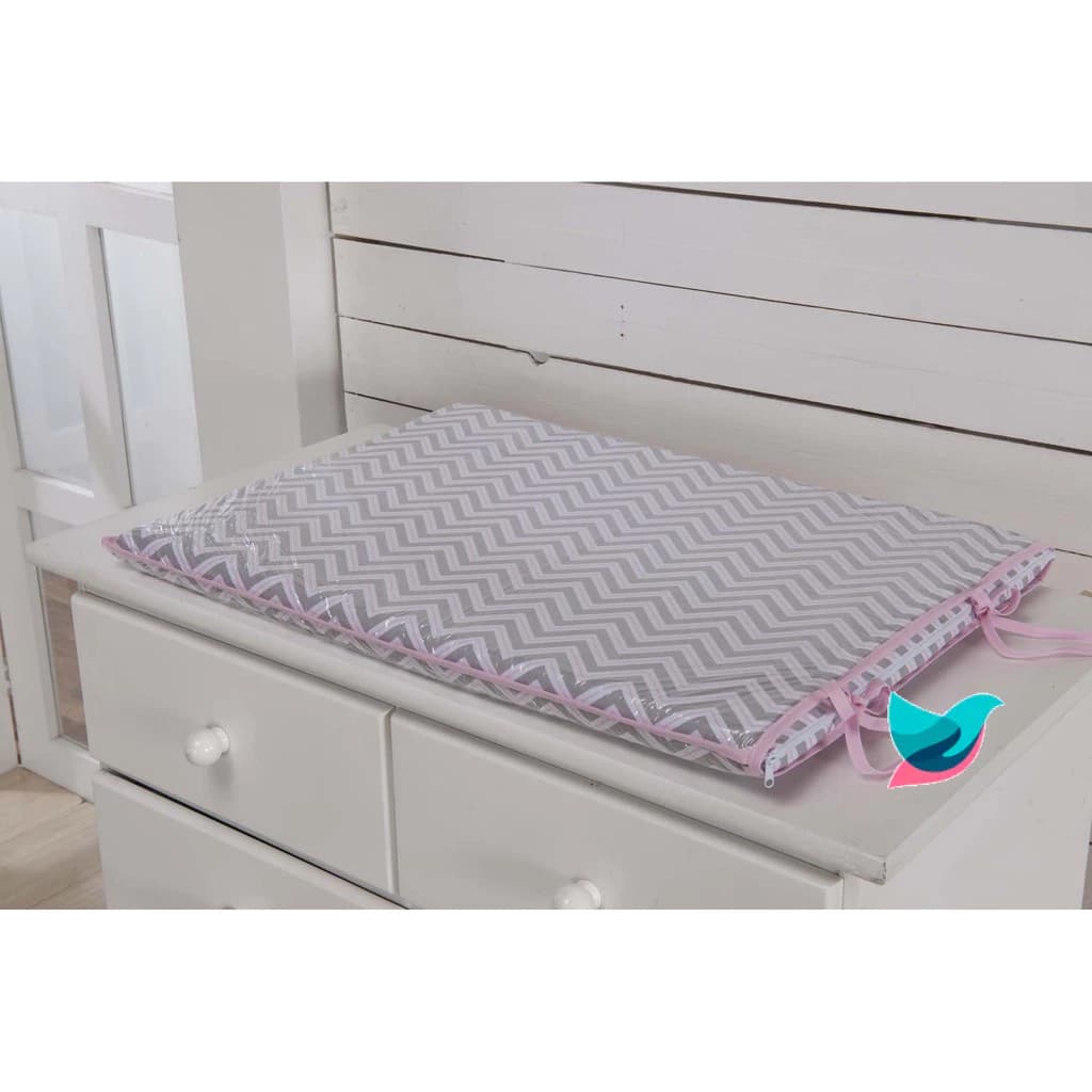 Trocador para comoda de Bebe Chevron Cinza com Rosa - Trocador Bebê Cinza Rosa ZigZag Rosa