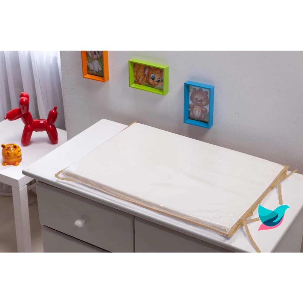 Trocador para fraldas bebe Modelo Reto Palha Marfim com viés Castor Caqui impermeavél plastificado com espuma e ziper