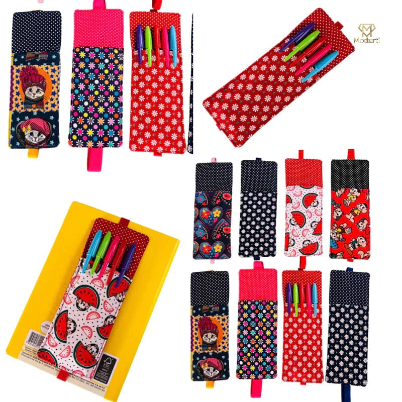 Marca páginas ,marcador de página em tecido ,marca páginas com porta canetas