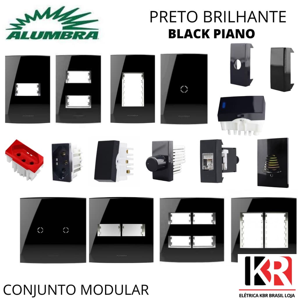 Interruptor Tomadas Preto Black Piano - Alumbra