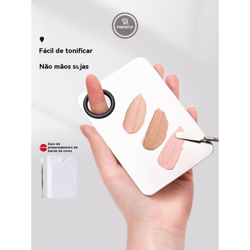 Paleta de Mistura para Maquiagem, Base Líquida, Corretivo, Bandeja de Mistura Profissional de Aço Inoxidável com Espátula，Kit Placa e espátula para maquiagem
