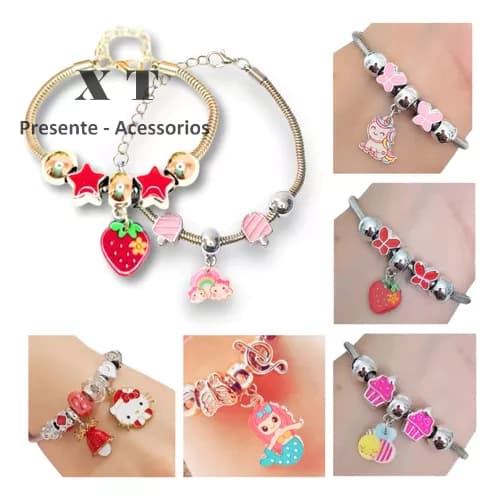 kit 3 pc Pulseira Berloques Infantil Prata Estilo Presente moda/Modelo aleatório