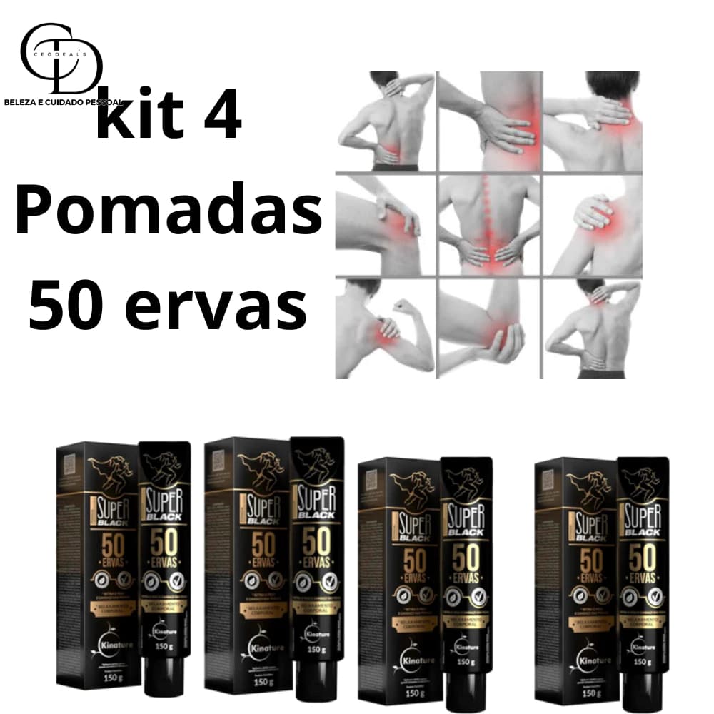 kit 4 Pomadas 50 Ervas Alívio Natural para Dores Musculares e Articulares