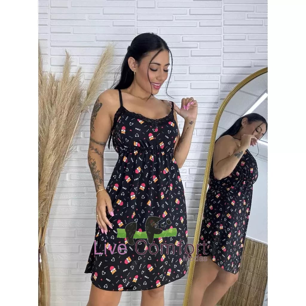 Camisola Feminina Liganete Confortável Roupa de Dormir Noite Pijama
