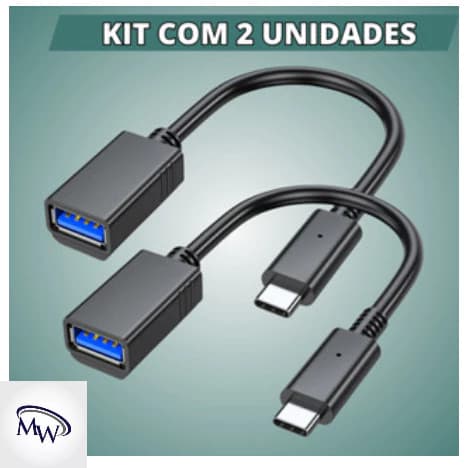 Kit 2 Cabos Adaptador OTG USB-C 3.0 Para Pendrive Transferencia de Dados