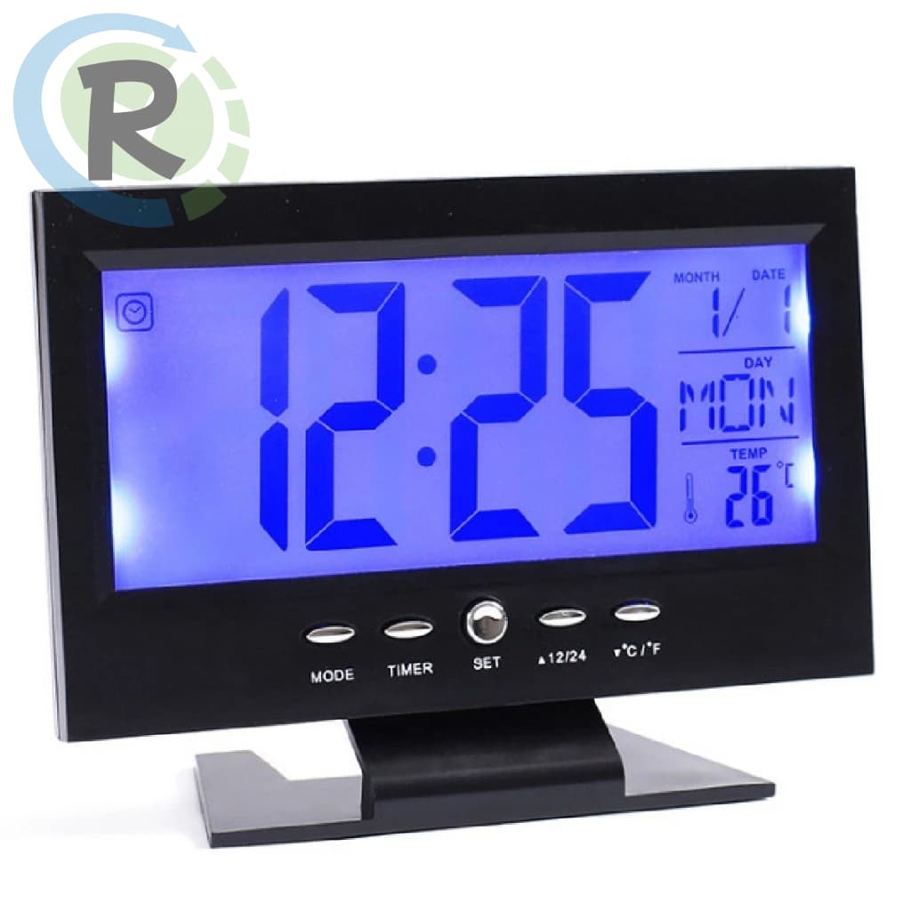 Relógio de Mesa Digital Prateado de LCD Com iluminação em LED
