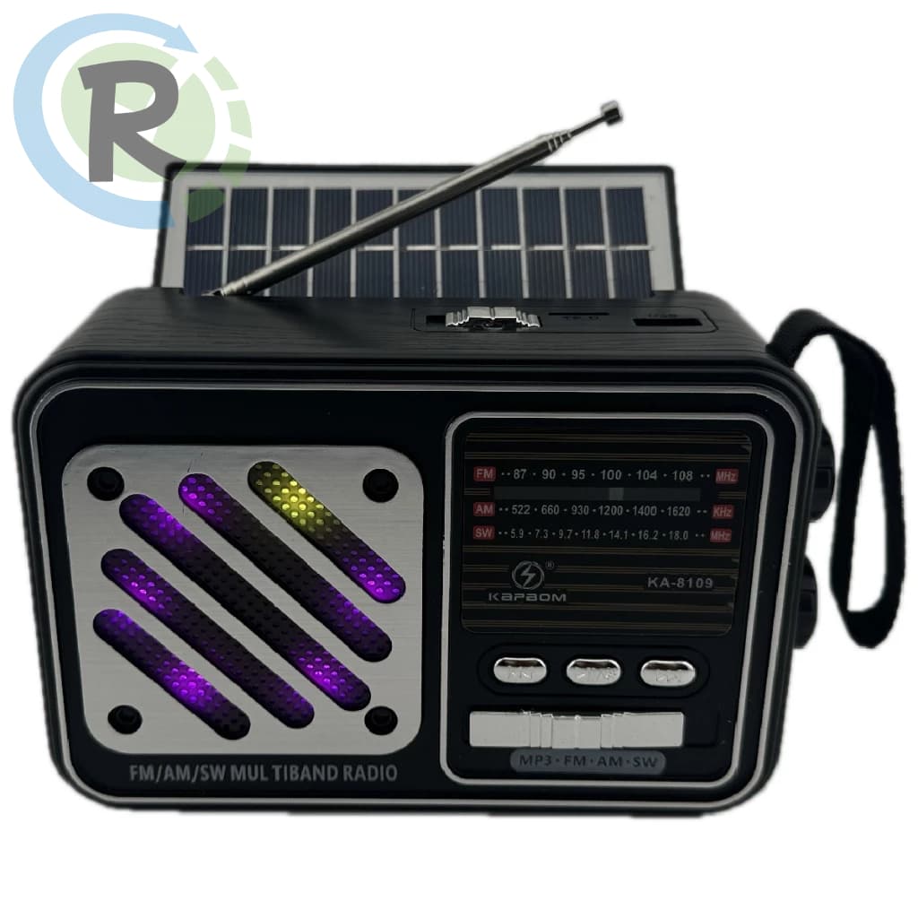 Rádio Portátil Bluetooth Painel Solar Rádio com lanterna FM USB TF KA-8109