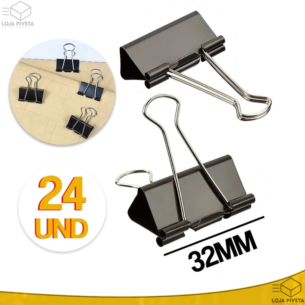 Kit 24 Und Grampos Prendedor Clips Binder Borboleta Papel 32mm Premium FRETE GRÁTIS