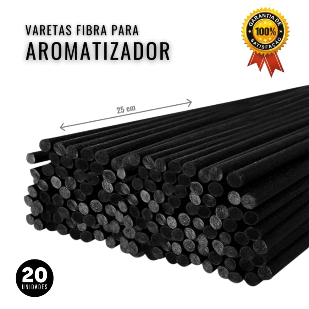 20 Varetas Fibra Sintética Preta 25cm p/Aromatizador de Ambiente Difusor