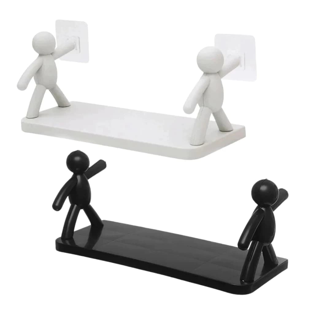 Duas Prateleira Estante Bonequinho Buddy plástico com suporte decorativa banheiro cozinha C/ Adesivo