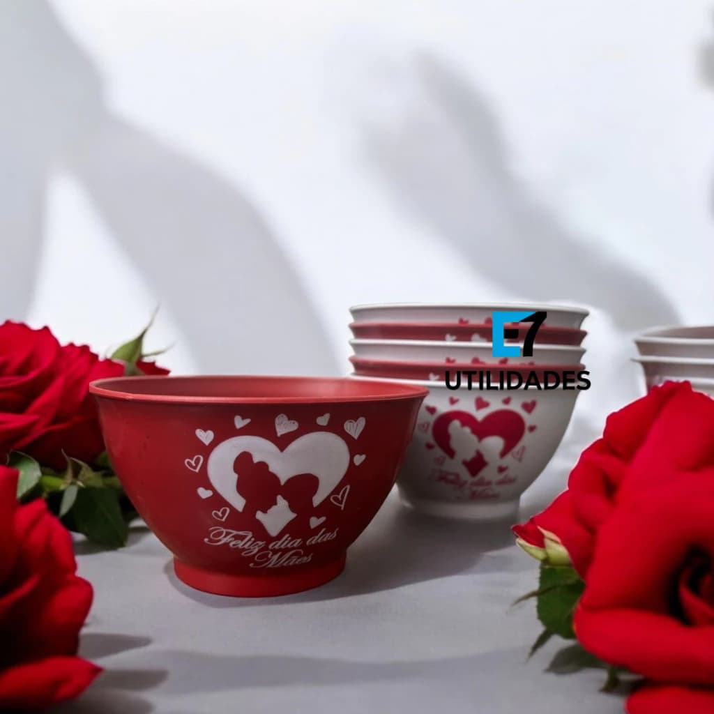 Kit 100 cumbucas bowl plastico dia das mães feliz com colher Sorvete sobremesa tigela 400ml