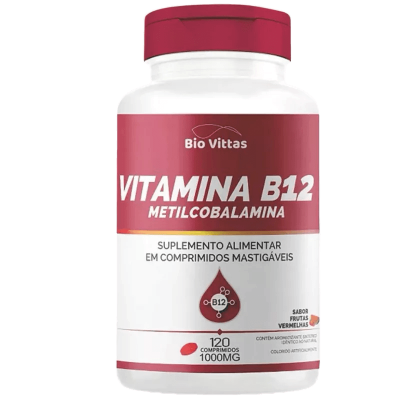 VITAMINA B12 - 1000mg - METILCOBALAMINA - 120 Comp sabor frutas vermelhas - Bio Vittas