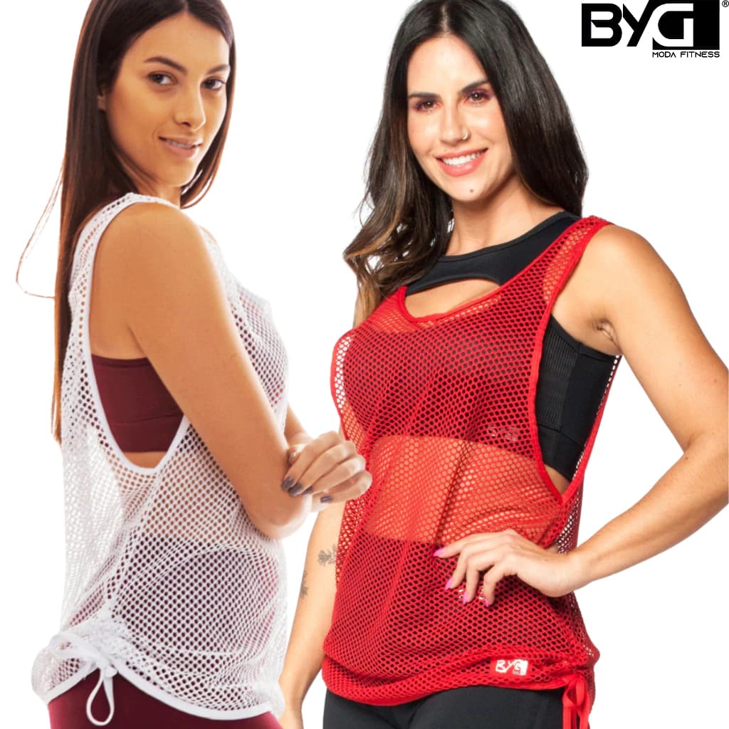 Kit 2 Blusa Regata Tie Feminina cavada academia Tela Tie Preta , Branca e Vermelha Blusinha T-Shirt