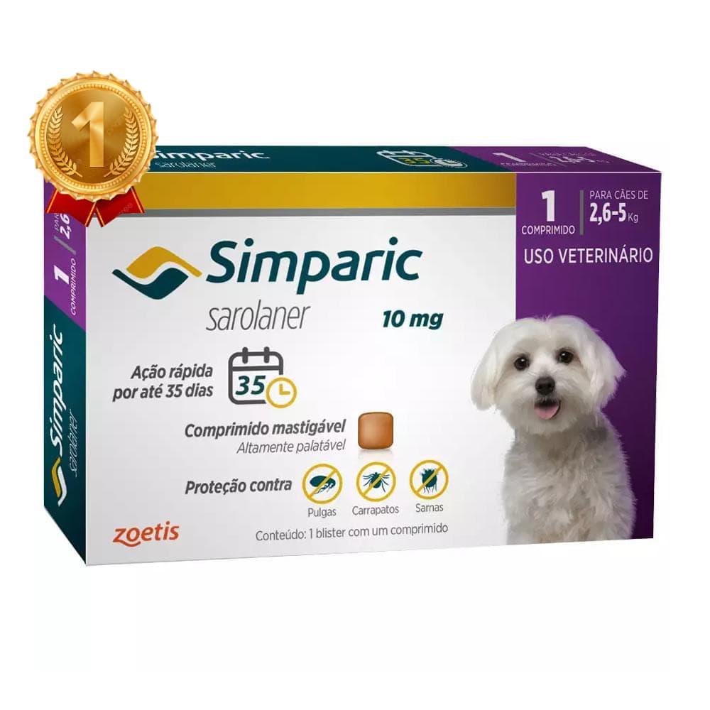 Antipulgas e Carrapatos Simparic Cães de 2,6 a 5kg com 1 Comprimido