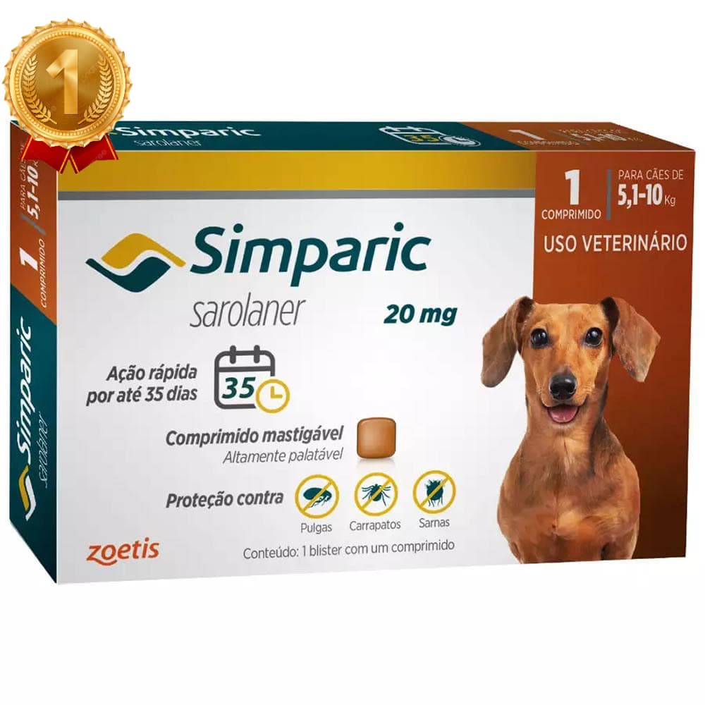 Antipulgas e Carrapatos Simparic  Cães de 5,1 a 10kg com 1 Comprimido