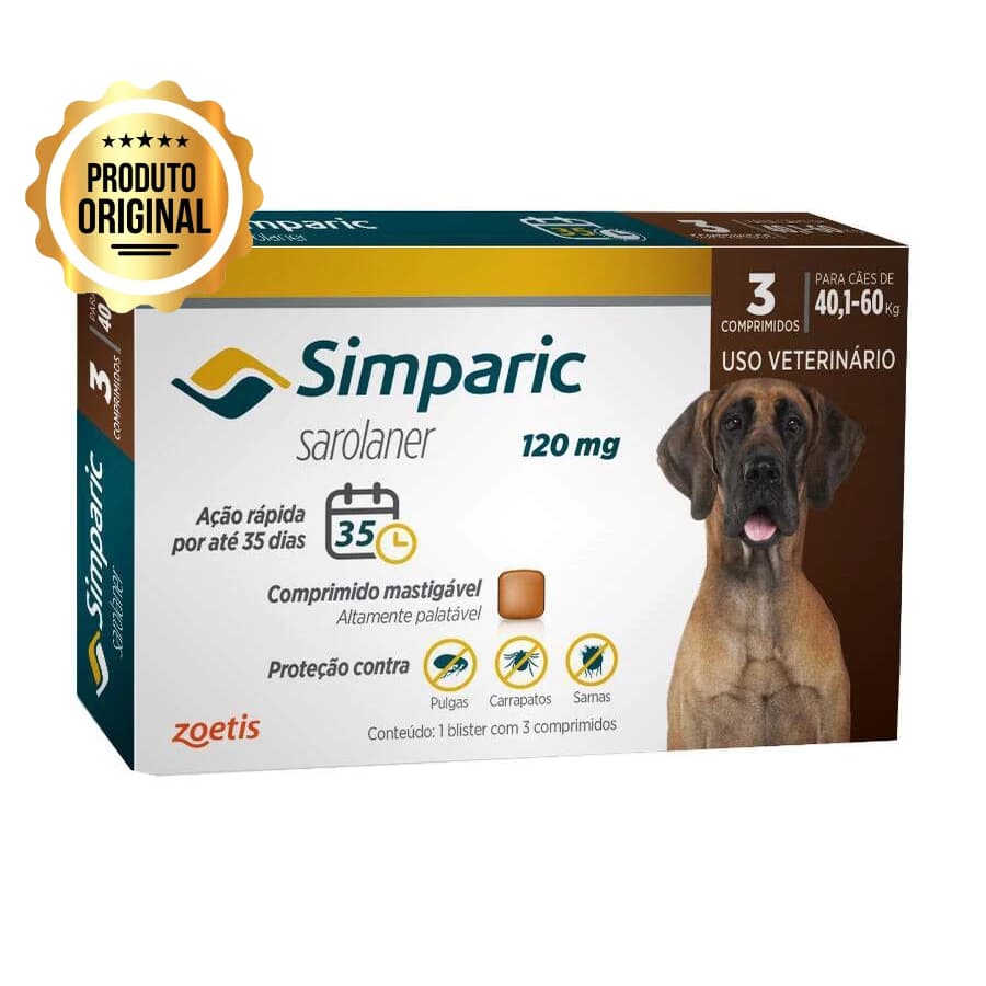 Simparic Antipulgas e Carrapatos Para Cães 40,1 a 60kg com 3 Comprimidos
