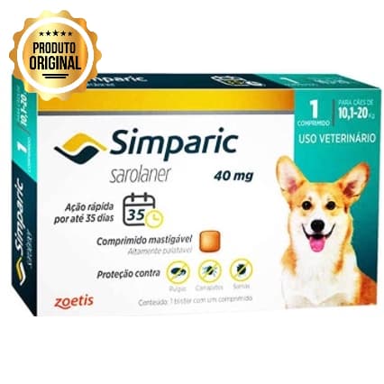 Antipulgas e Carrapatos Simparic Cães de 10,1 a 20kg com 1 Comprimido