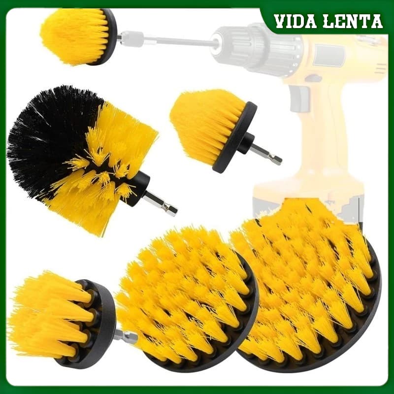Kit 5 Escovas de Limpeza Pesada Para Parafusadeira e Furadeira com Cerdas Médias Uso Pós Obra