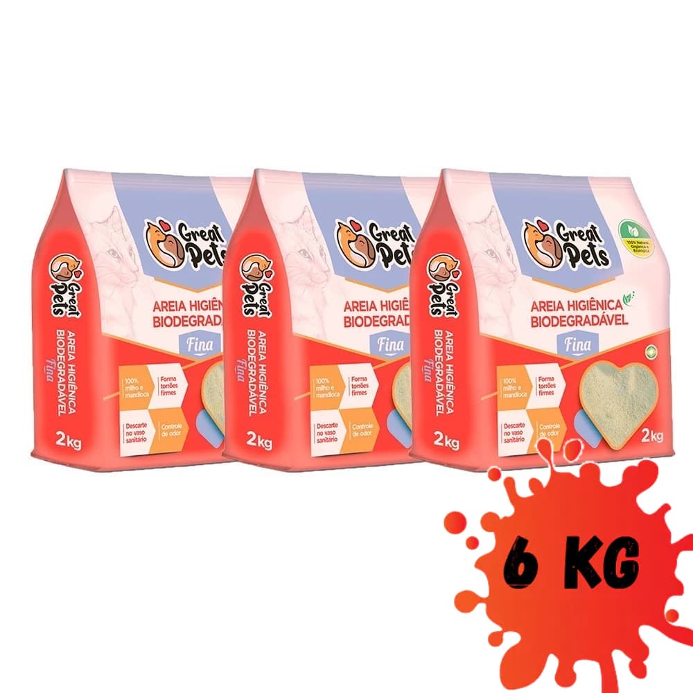 Kit 3 un. Areia Higiênica Biodegradável Para Gatos Great Pets Fina 2kg