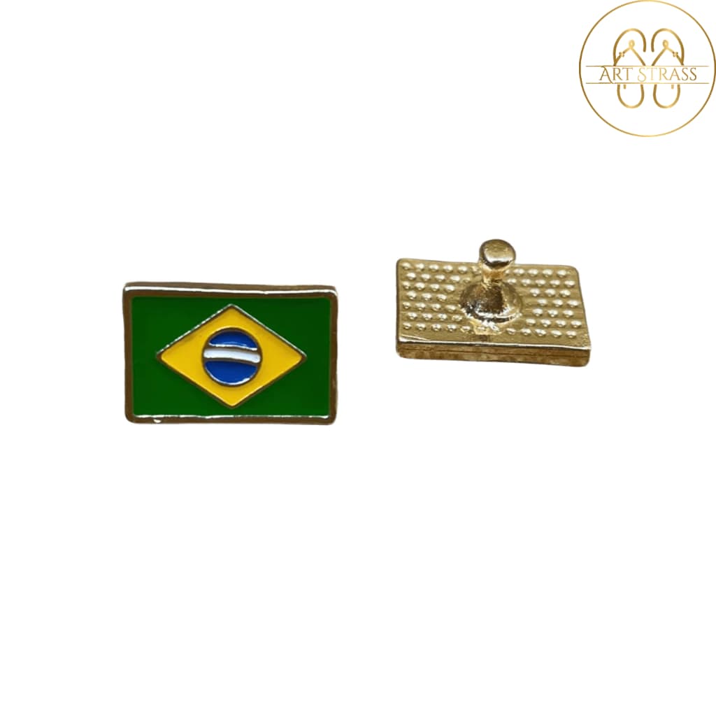 Kit 10 Pingentes Bandeira do Brasil Para Chinelos Em Banho Dourado