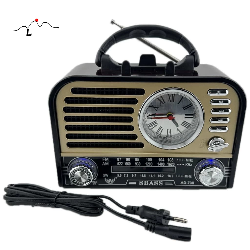 Caixa Som Retro Antiga Am Fm Usb Aux Sd BT Recarregável Som Antena Analogico com relógio