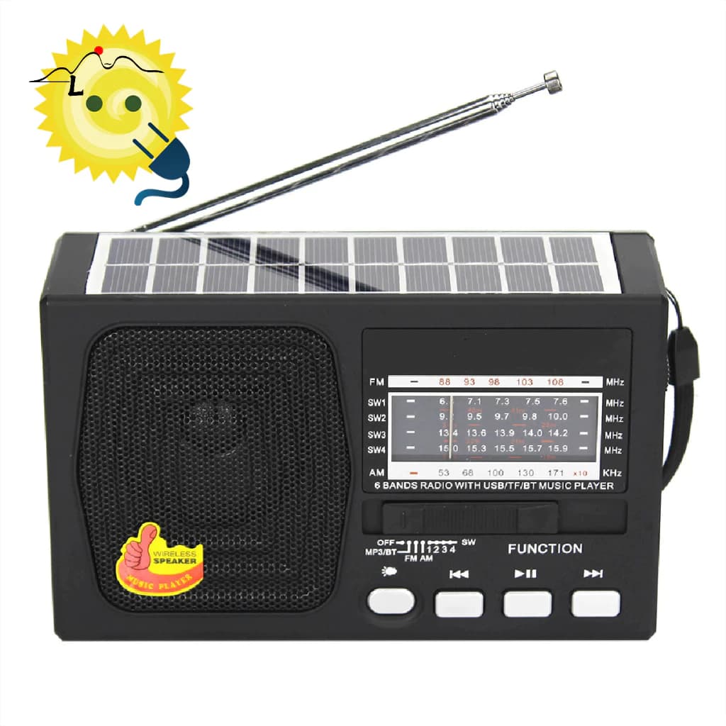 Rádio Portátil Bluetooth Painel Solar Rádio com lanterna FM USB TF