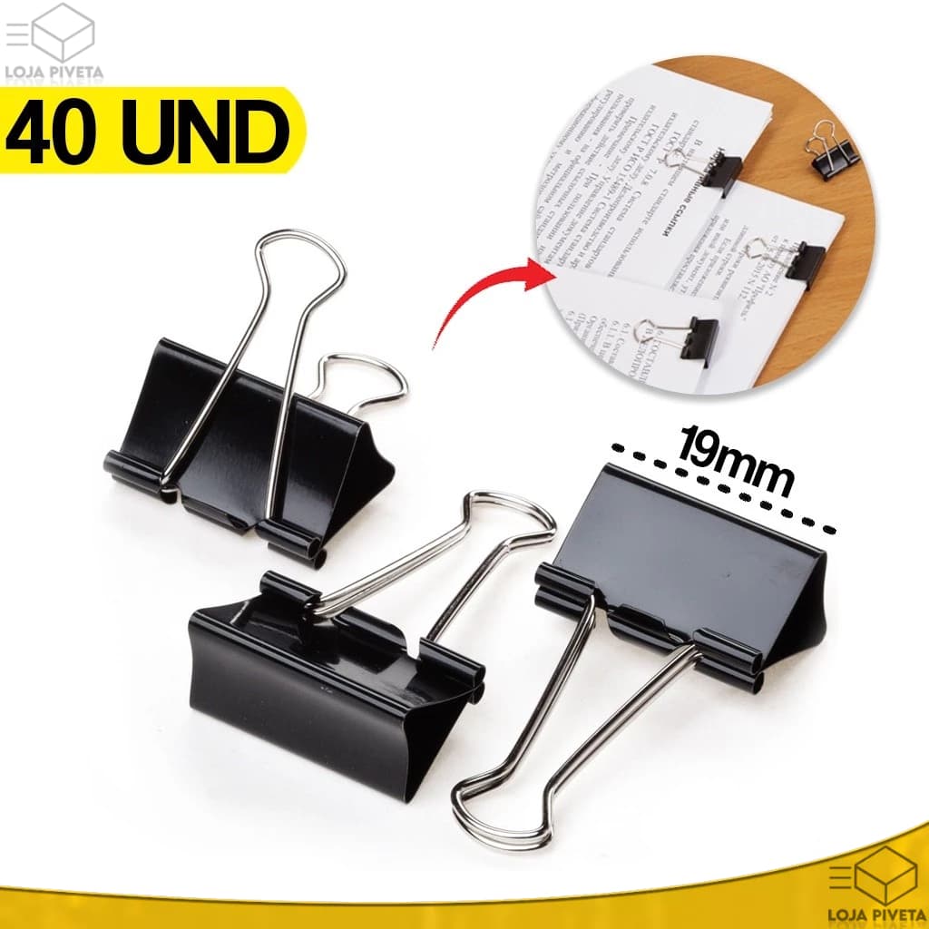 Kit 40x Grampos Prendedor De Papel Clips Binder Borboleta Papelaria Escritório 19mm