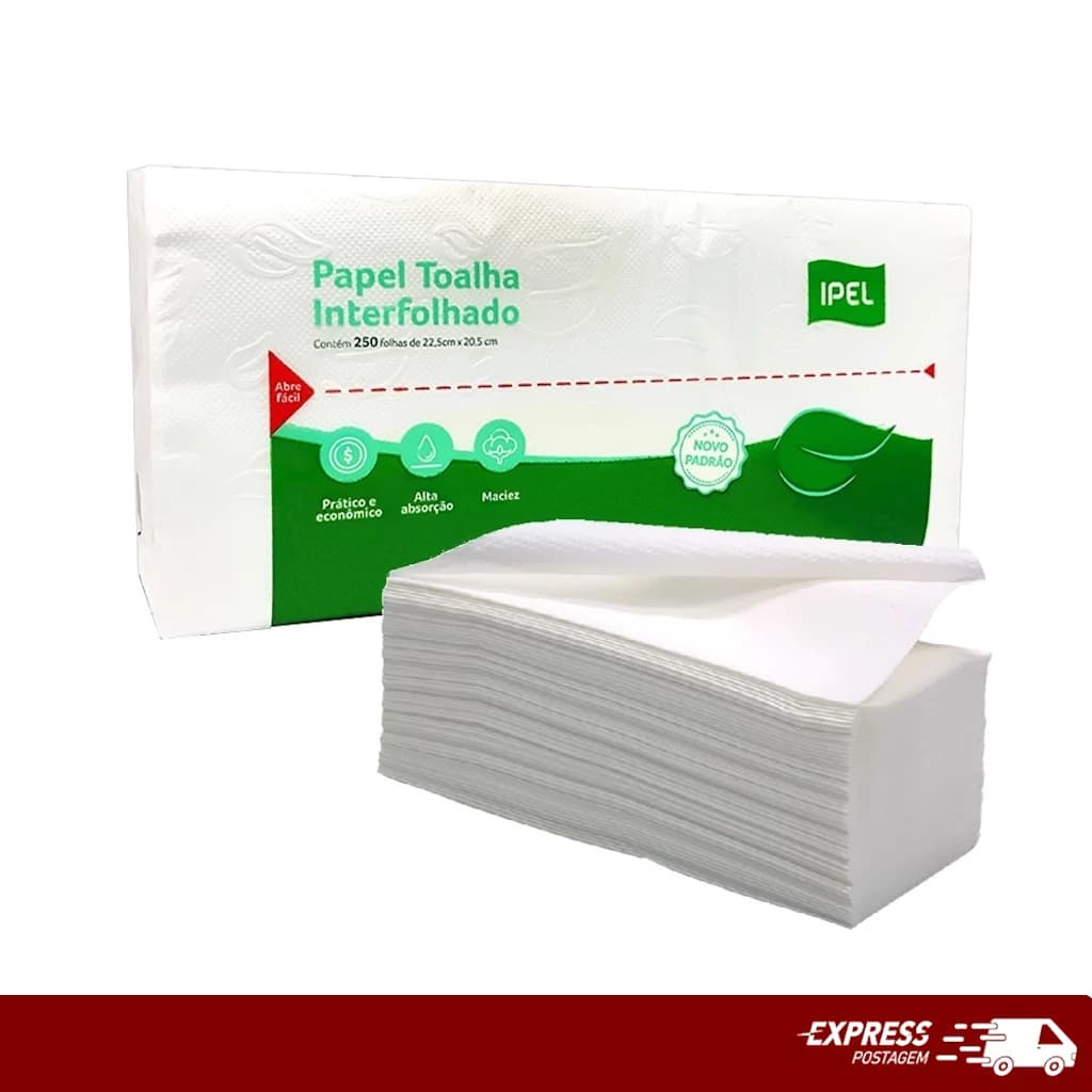 Papel toalha interfolha 2 dobras branco c/250 Ipel