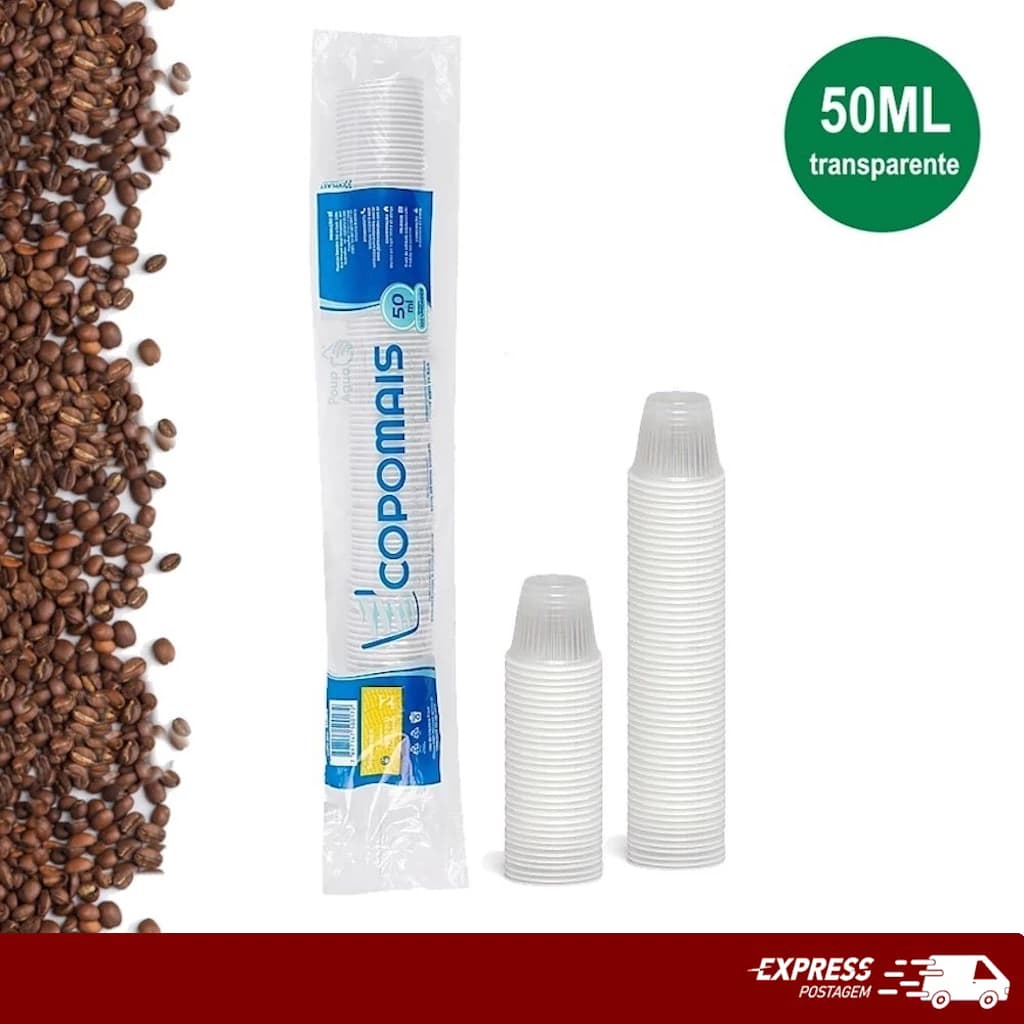 Copo descartável para café 50ml pacote c/100 transparente Copomais